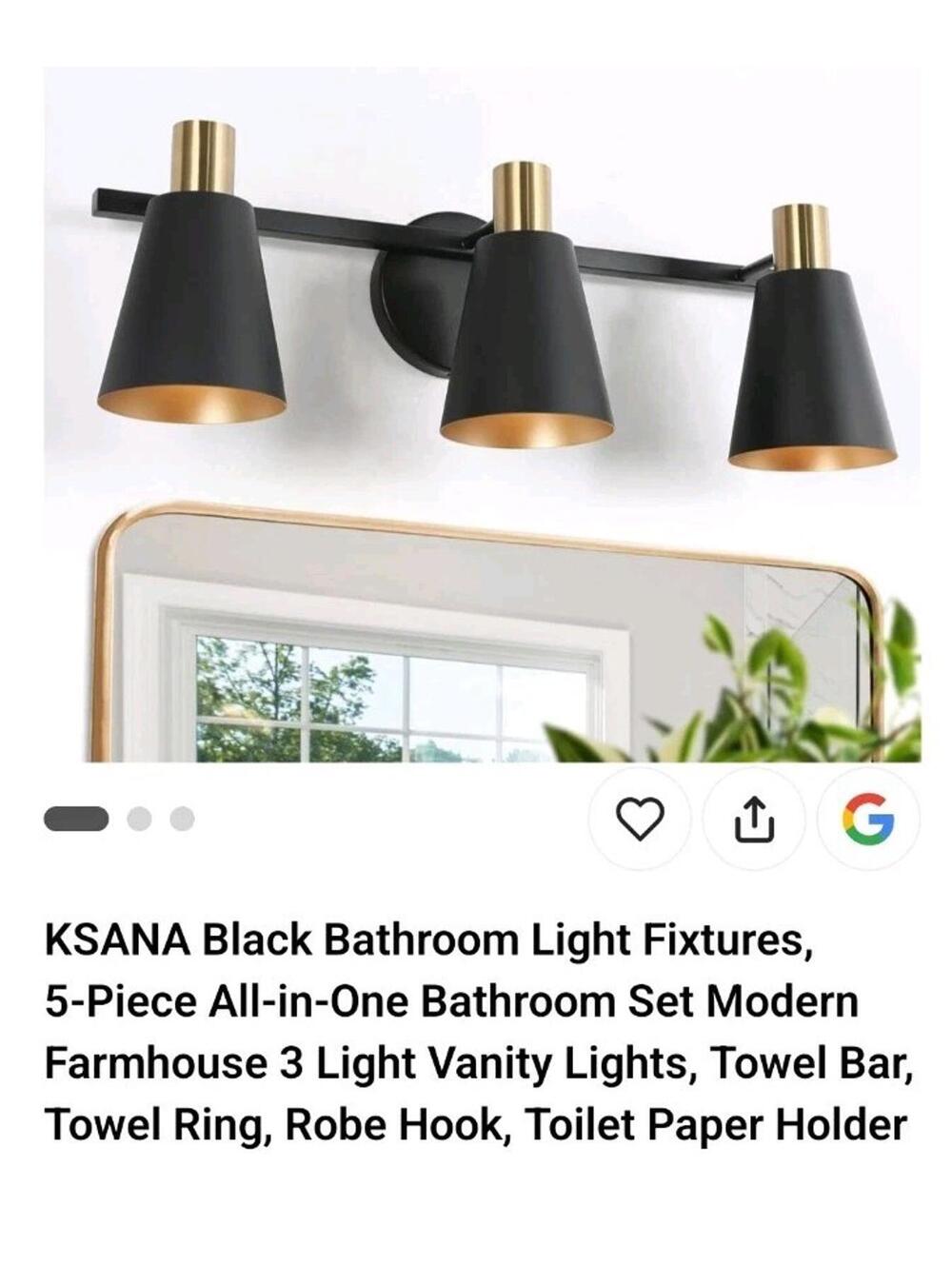 Black and Plated Gold Bathroom Wall Sconce, 22 in. 3-Light Modern ITEM-100